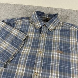 Carhartt Shirt Mens Medium Short Sleeve Button Plaid Workwear Logo